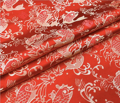 Tissu brocart de soie : motif porte de carpes et de dragons, tissu pour cheongsam de 150 cm de large