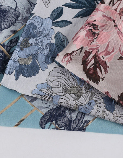 Sky Blue Jacquard Fabric with Gold Thread: Animal Print, 57" Wide
