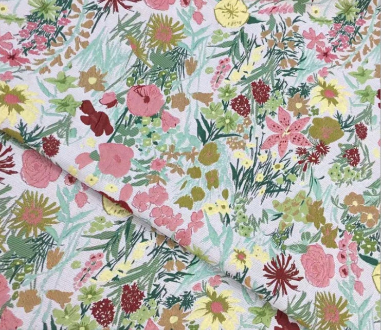 Floral Jacquard Fabric: Yarn-Dyed Rayon Polyester Blend, 55" Wide