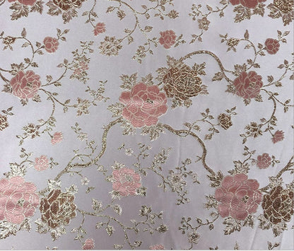 Gold Thread Peony Jacquard Fabric: 3D Floral Upholstery, Prom Dress Sewing, 55" Wide
