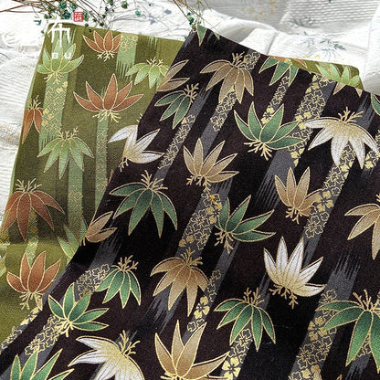 Japanese Foliage Cotton Fabric: Hot-Stamping Kimono Sewing Material, 57"W