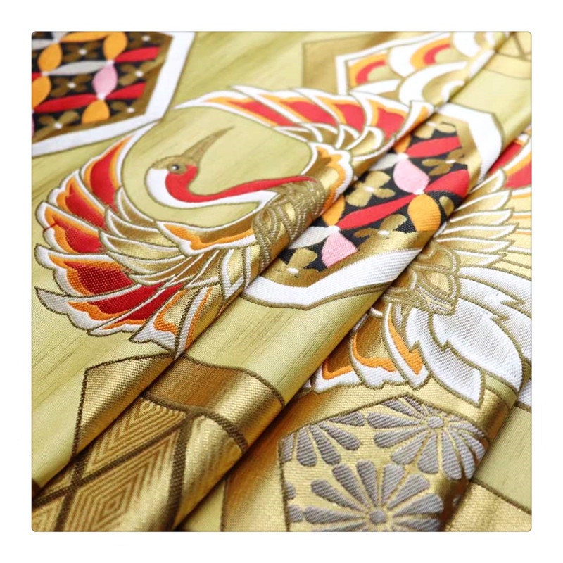 Crane Jacquard Satin Fabric: Birds Pattern, Costume Decor (by the meter)