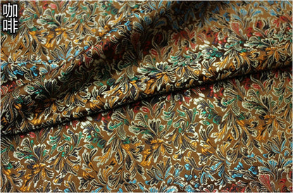 Tissu brocart de soie à motif floral : style impérial tibétain antique, 75 cm de large