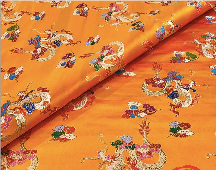 Dragon Brocade Fabric: Multicolor Silk Rayon Blend, 59" Wide