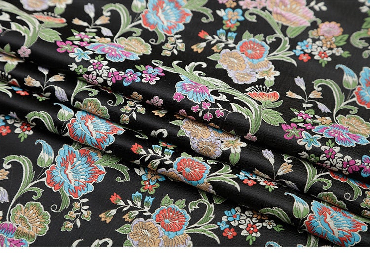 Floral Silk Brocade Fabric: 29.5" Wide, Sewing & Upholstery By The Meter