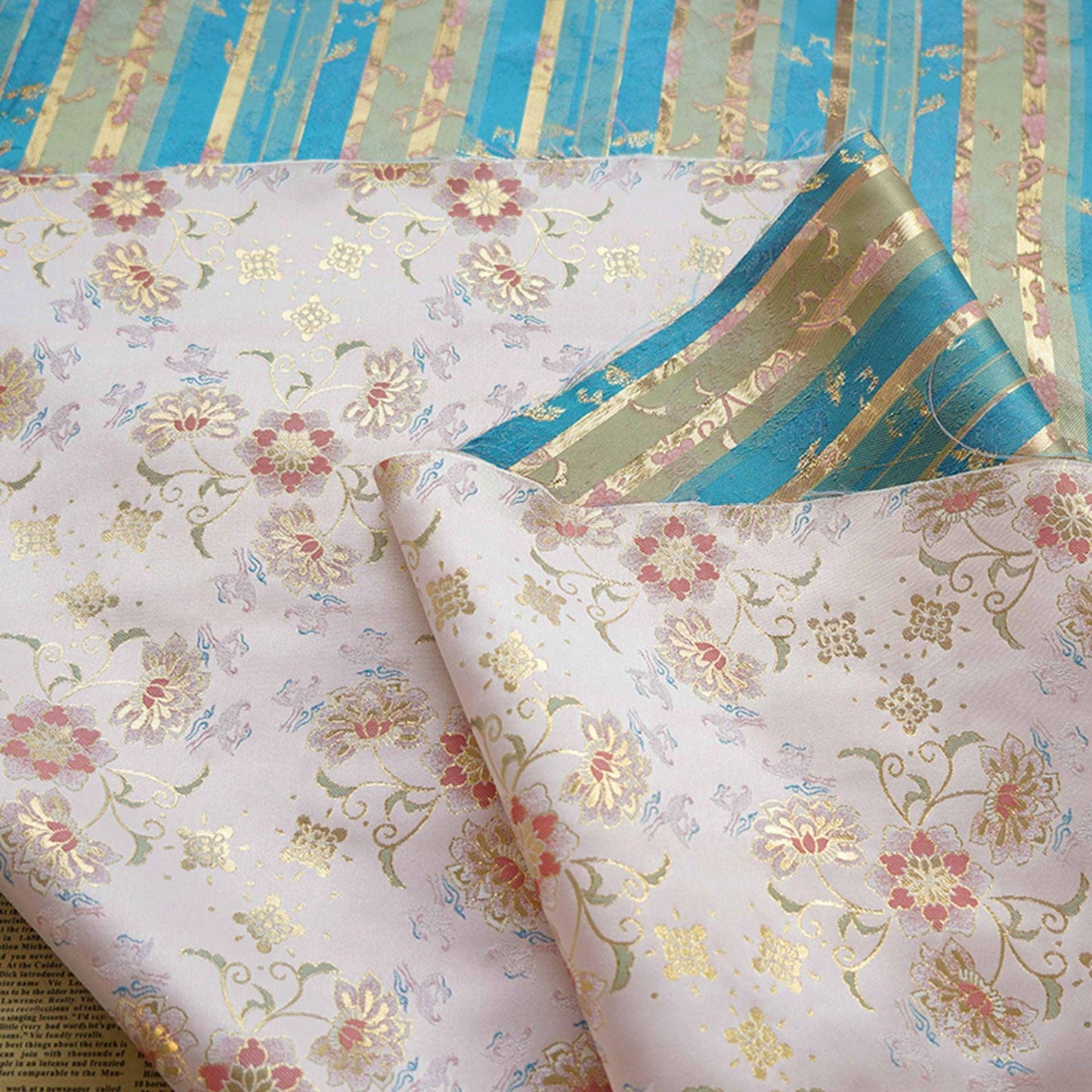 Gold Thread Jacquard Fabric: Pink 3D Flower Designer Fabric, 62"W