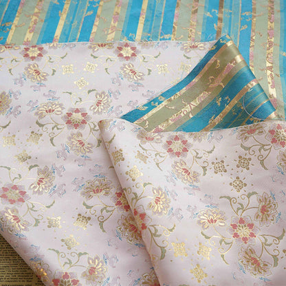 Gold Thread Jacquard Fabric: Pink 3D Flower Designer Fabric, 62"W