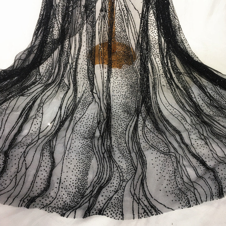 Tissu polyester effet vague brillante : voile à paillettes bronzées, 150 cm de large