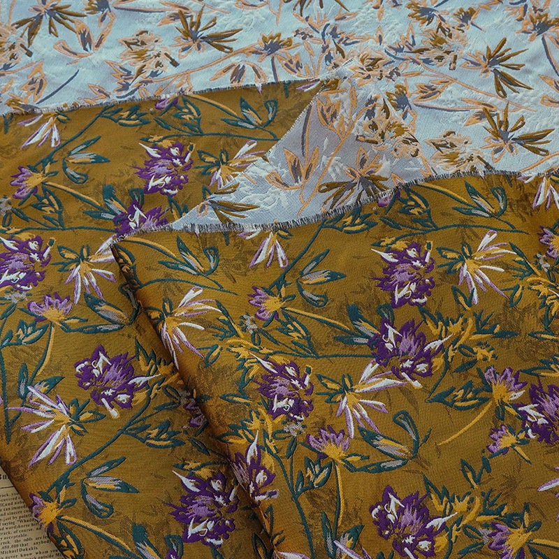 Caramel Floral Embossed Jacquard Fabric: 57" Wide Polyester