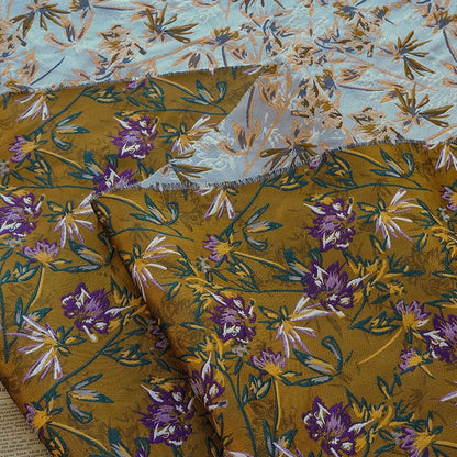 Caramel Floral Embossed Jacquard Fabric: 57" Wide Polyester