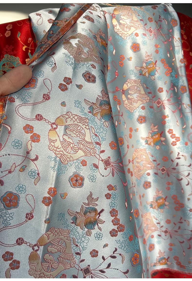 Pisces Fish Silk Brocade Fabric: 58"W Cheongsam Quilting Material