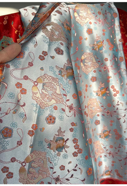 Pisces Fish Silk Brocade Fabric: 58"W Cheongsam Quilting Material