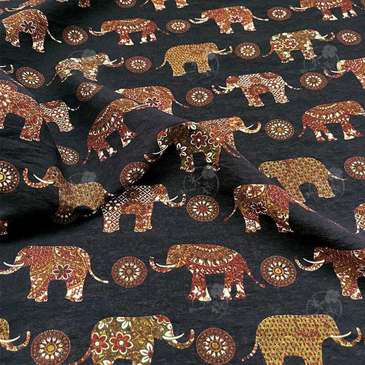 Elephant Print Cotton Fabric: Ethnic Stacked Pattern, Quilting & Sewing