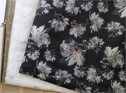 Black Flower Jacquard Fabric: 3D Upholstery, Prom Dress Sewing Material