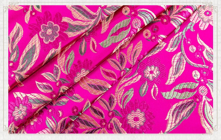 Floral Leaf Brocade Fabric: Chinese Style Silk Rayon Blend, 35" Wide