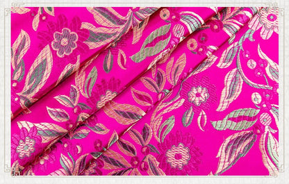 Floral Leaf Brocade Fabric: Chinese Style Silk Rayon Blend, 35" Wide