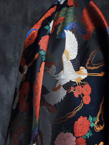 Crane Bird Jacquard Fabric: Designer Sewing Material, 57" Wide