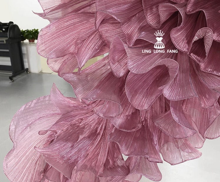 Pleated Organza Fabric: Shiny Crinkled Texture, 55" Wide