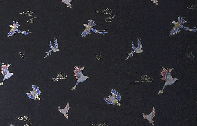 Tissu brocart Oiseau Phénix : tissage japonais Nishijin avec fil d'or (59"L)