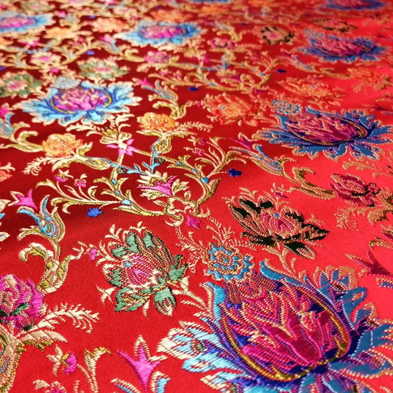 Lotus Damask Silk Brocade Fabric: Tibetan Buddhism Costume Decor