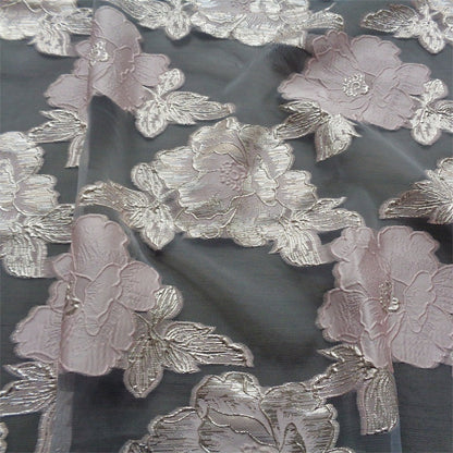 Blue & Gold Floral Jacquard Organza Fabric - 56"W