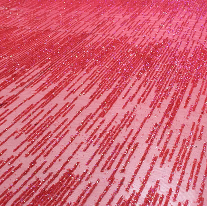 Tissu en dentelle géométrique argentée à paillettes : tulle pour robe de mariée de 140 cm de large