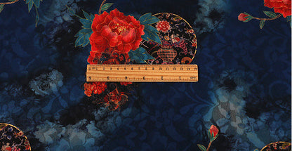 Red Floral Print Fabric: Polyester Spandex Blend, 59" Wide