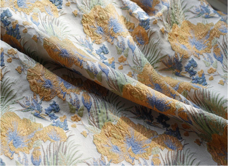 Vintage Rhubarb Jacquard Fabric: 3D Floral Designer Fabric, 60"W