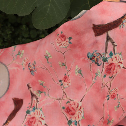 Floral Linen Fabric: Asian Style Pink Upholstery & Sewing Material (55"W)