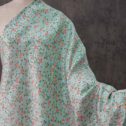 Blue & Pink Floral Jacquard Fabric - 63"W Chinese Style