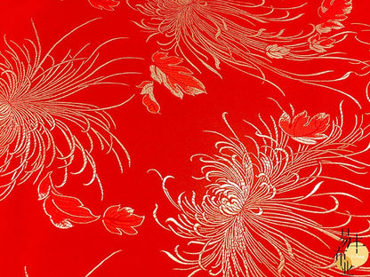 Tissu brocart chrysanthème : jacquard satin de soie rayonne de 75 cm de large