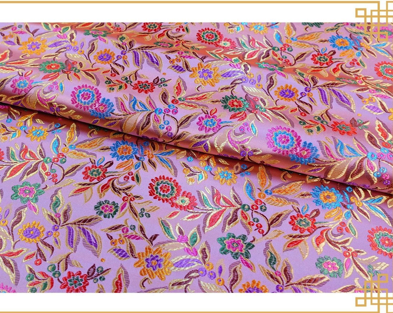 Floral Brocade Fabric: Chinese Leaf Design, 45" Wide