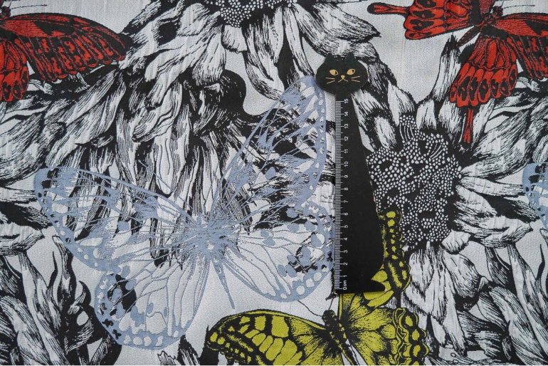 Butterfly Jacquard Fabric: Retro Drapery, Upholstery, Costume - 60"W