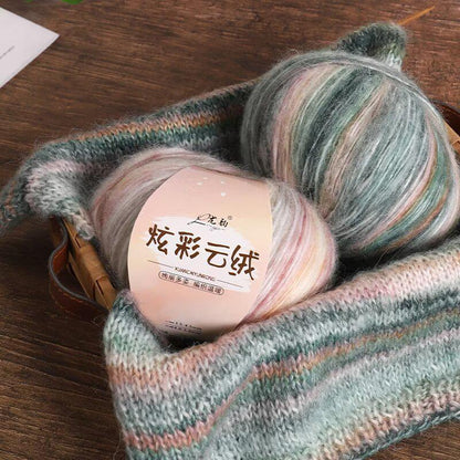 Rainbow Gradient Kid Mohair Yarn: Hand-Dyed Lace Knitting Wool