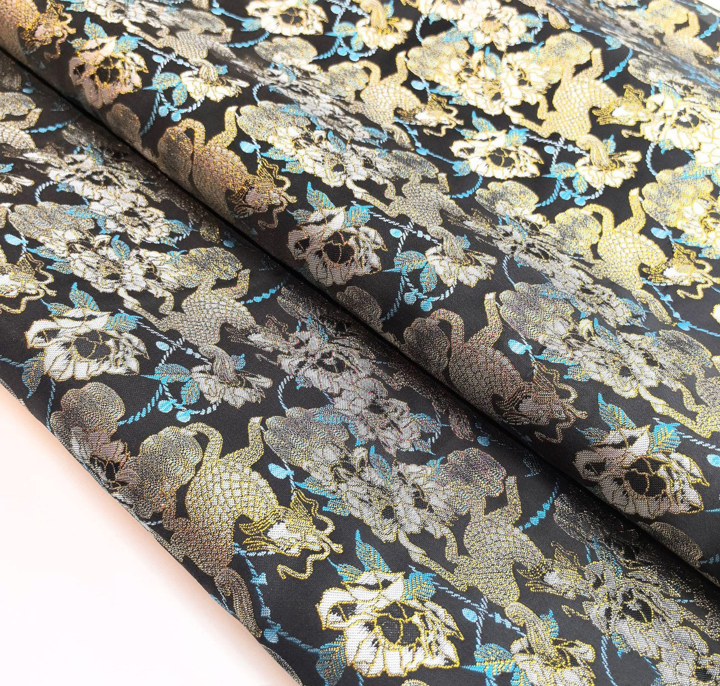 Kirin Peony Brocade Fabric: 59"W Chinese Upholstery Sewing Material