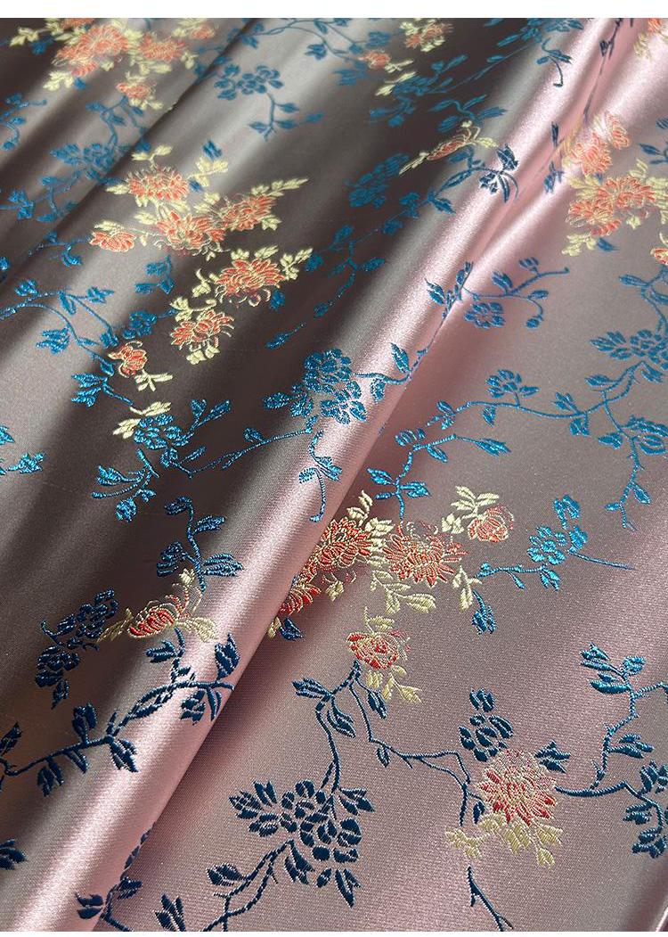 Brocart de soie damassé : tissu chinois à motifs floraux, largeur 75 cm (29,5 po) - Vendu au mètre