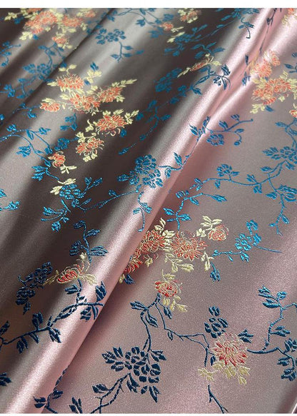 Brocart de soie damassé : tissu chinois à motifs floraux, largeur 75 cm (29,5 po) - Vendu au mètre