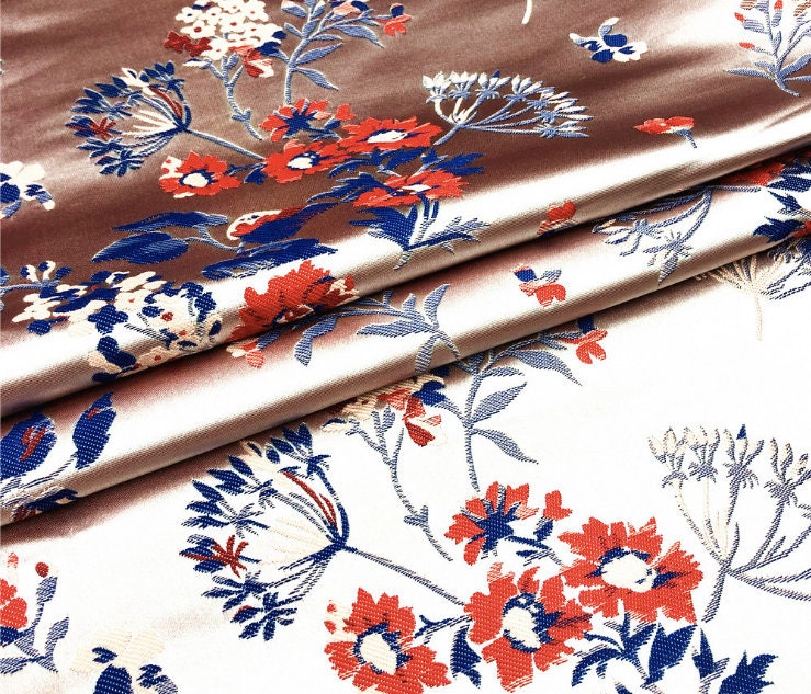 Ginseng Flower Damask Brocade Fabric: 59" Wide Silk Rayon Blend