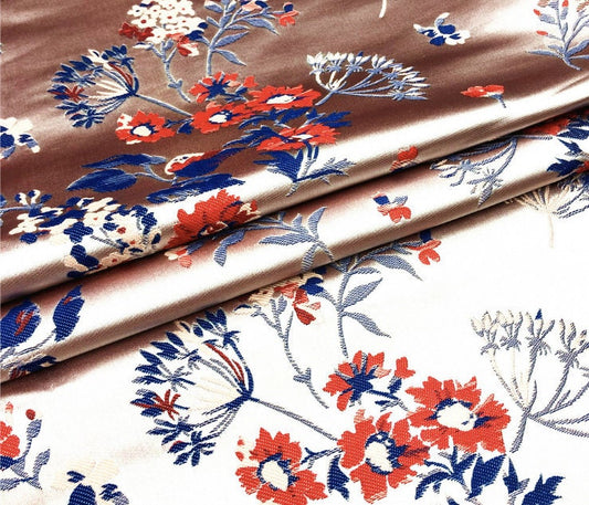 Ginseng Flower Damask Brocade Fabric: 59" Wide Silk Rayon Blend