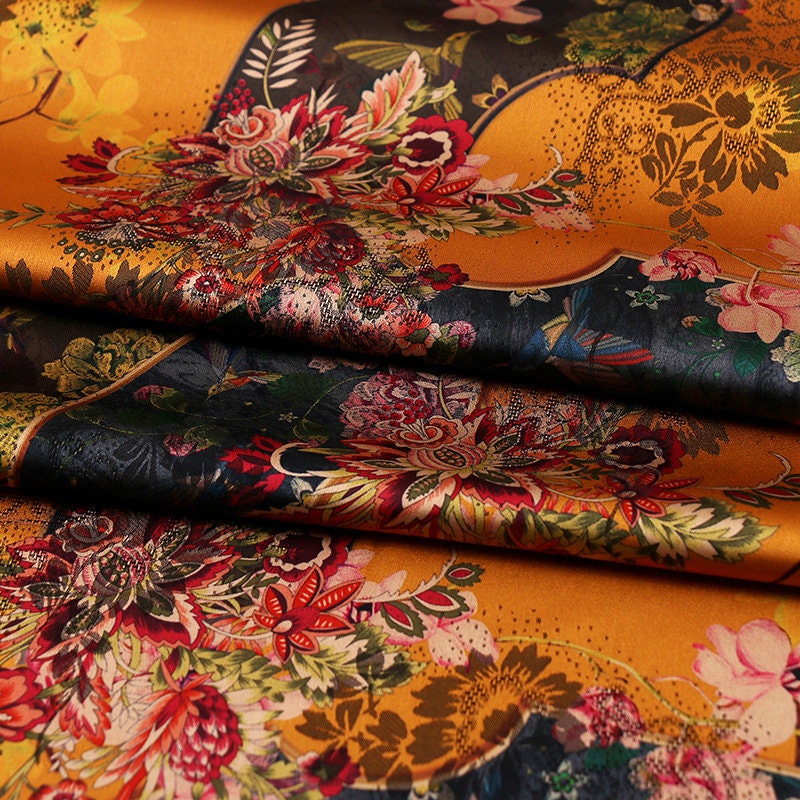 Floral Damask Satin Fabric: 59" Wide Digital Print