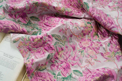 Gold Thread Floral Jacquard Fabric: 3D Oil Painting Texture, 55"W