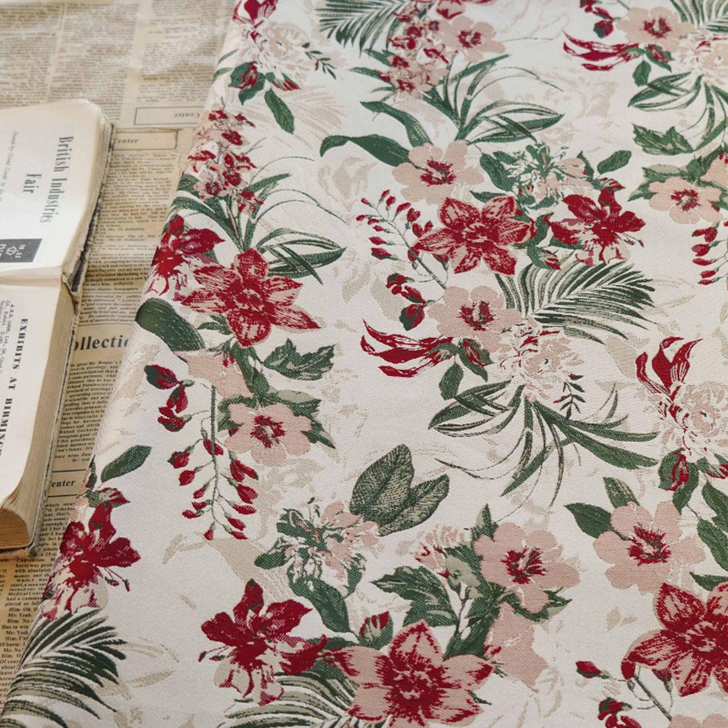 Floral Jacquard Woven Fabric: Embossed Oil Painting Style, 58"W