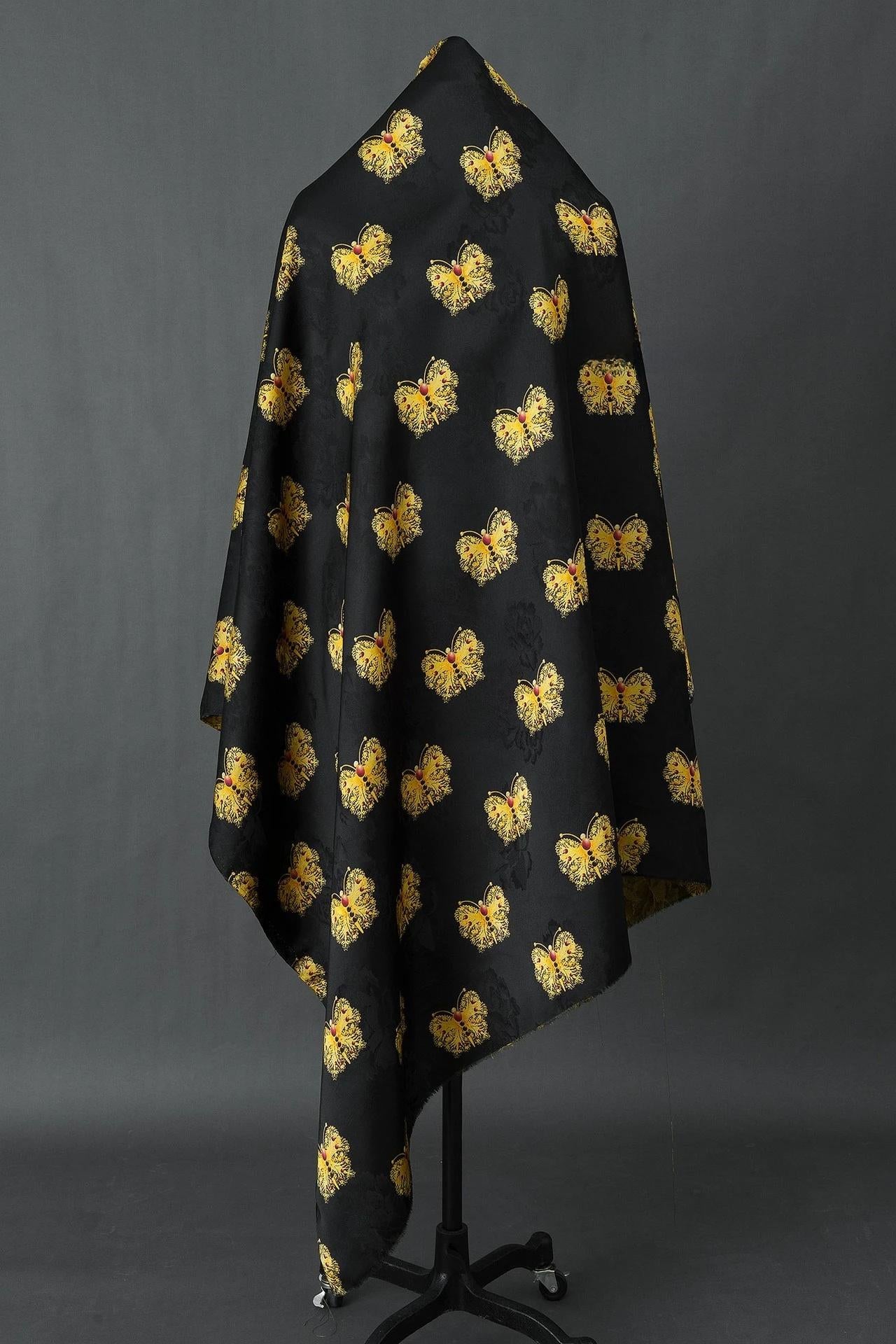 Black & Gold Butterfly Silk Jacquard Fabric: Cheongsam Hanfu Material