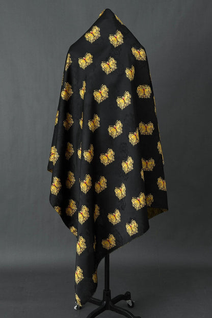 Black & Gold Butterfly Silk Jacquard Fabric: Cheongsam Hanfu Material
