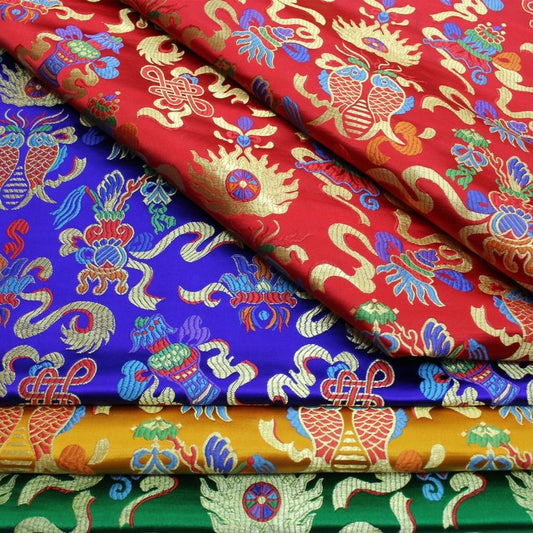 Pisces Double Fish Silk Brocade Fabric: Cheongsam Fabric, Home Decor - Poppylollipop