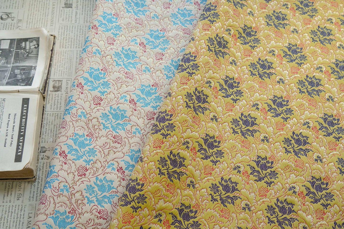 Gold Jacquard Floral Fabric: Upholstery, Costume, & DIY Sewing (By The Meter, 63"W )