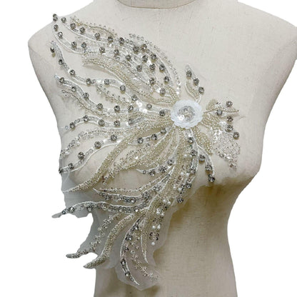 Embroidered Lace Trim: Light Ivory Bridal Wedding Veil with Sequins (By Pair)