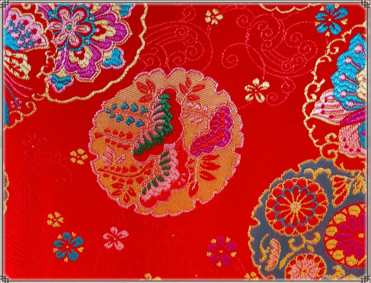 Red Butterfly Brocade Fabric: 59" Wide Silk Rayon Jacquard