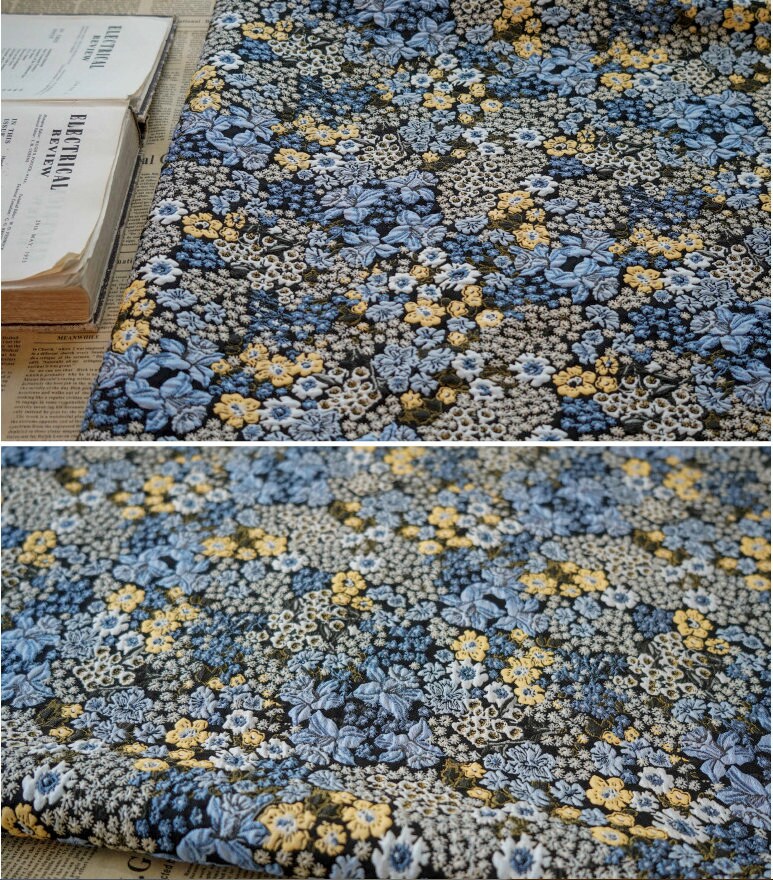 Tissu jacquard à motif floral : polyester texturé 3D, largeur 150 cm