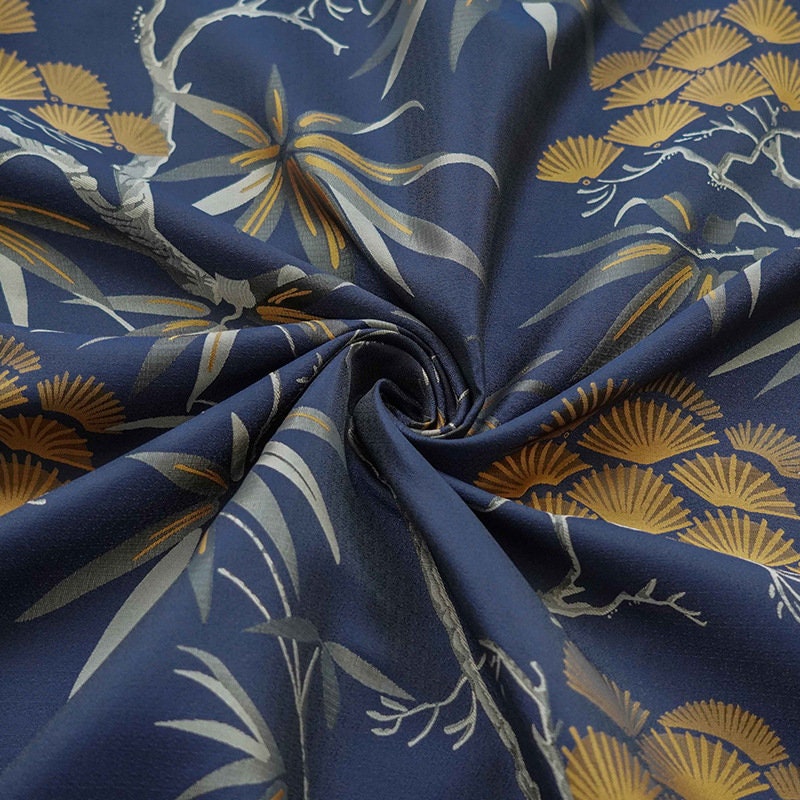 Dark Blue Ginkgo Jacquard Fabric: Polyester Upholstery & Dress Material